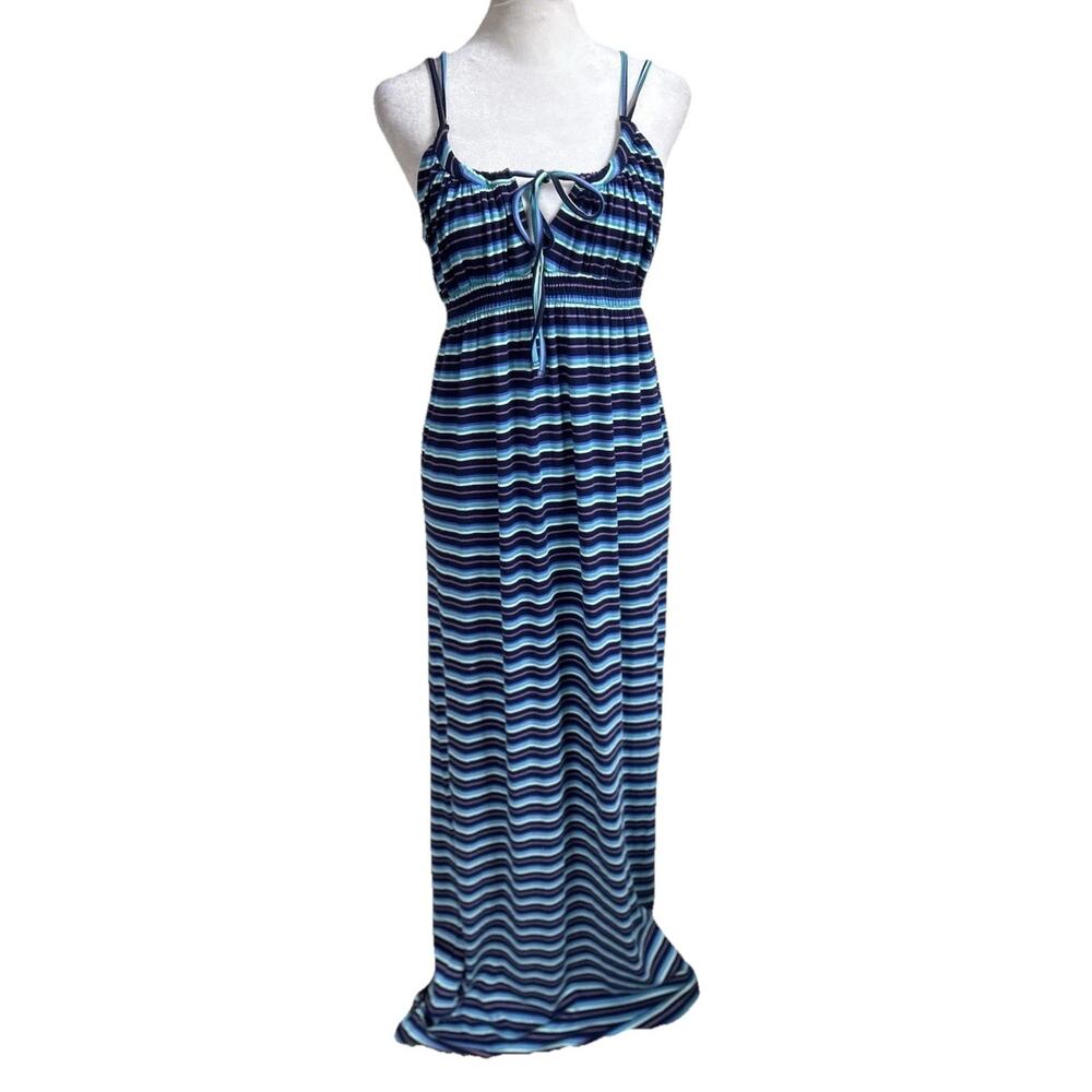 ▶️ Carve Designs Maxi Dress Womens S Blue Striped Cotton Stretch Beach Sundress